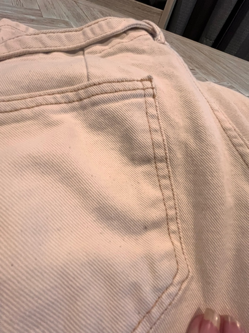 Zara High-Waist Cream 100% Cotton Wide Leg Contrast Stitch Jeans Size 6 - Picture 7 of 16